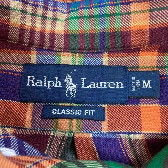 Ralph Lauren Classic Fit Green Orange Plaid Shirt - Picture 2 of 5